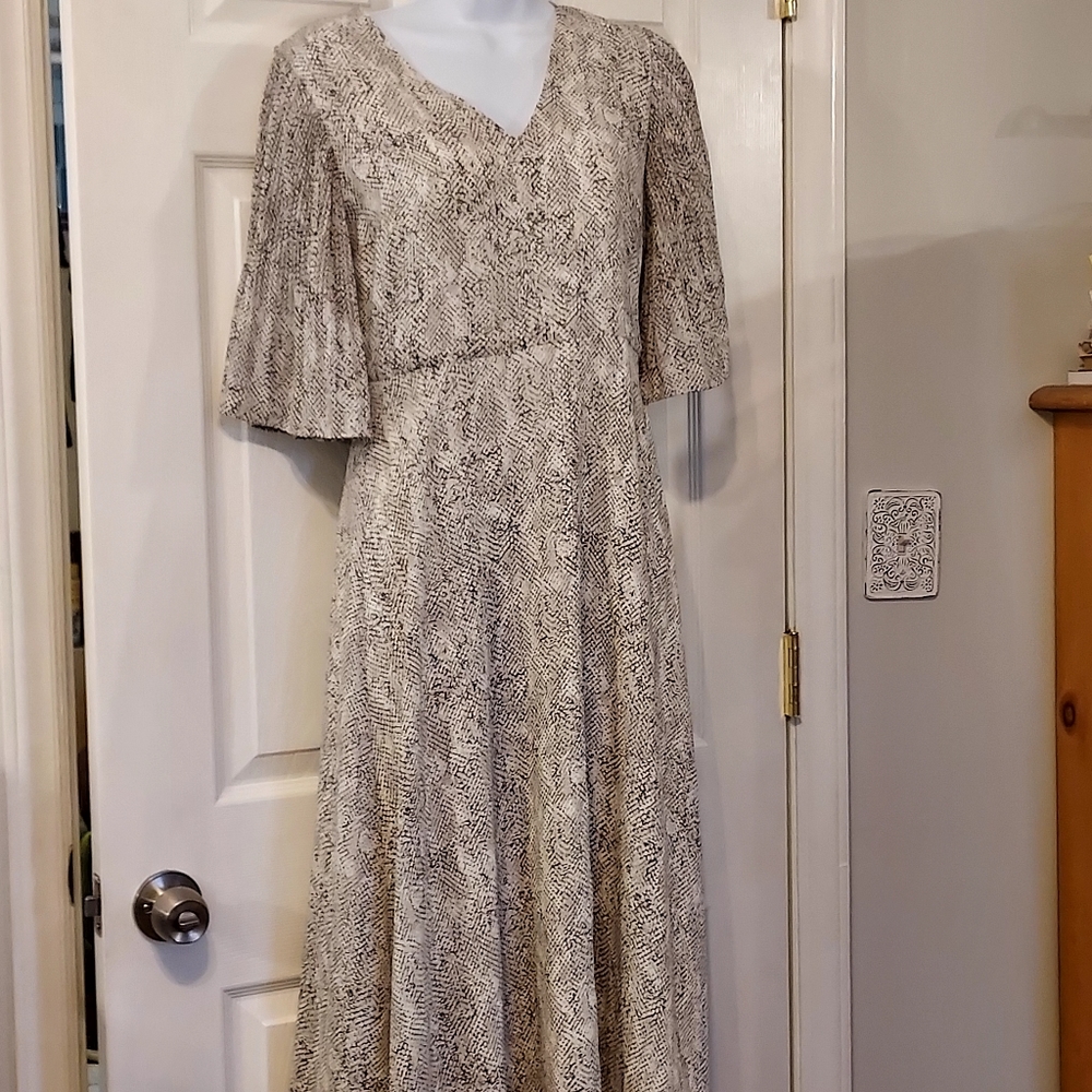 Ann Taylor Factory Snake Print Midi Dress sz 0 Boho Cottagecore Preppy